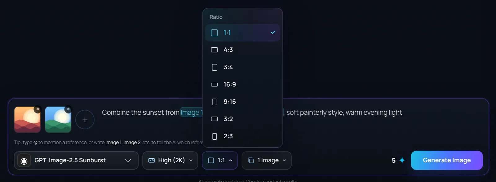 Each option opens a menu. Only the choices the selected model supports are listed.
