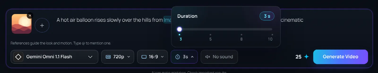 Click the duration chip to open the slider.